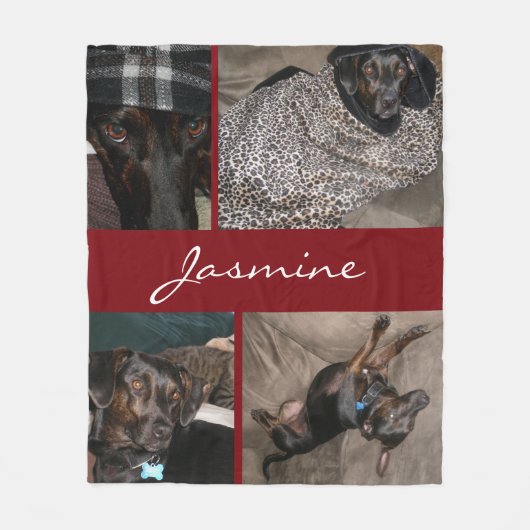 Moderner Fotocollage Dog Burgundy Fleecedecke (Vorderseite)