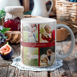 Moderner Fotocollage Dog Burgundy Kaffeetasse
