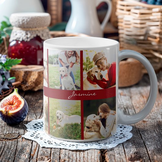 Moderner Fotocollage Dog Burgundy Kaffeetasse