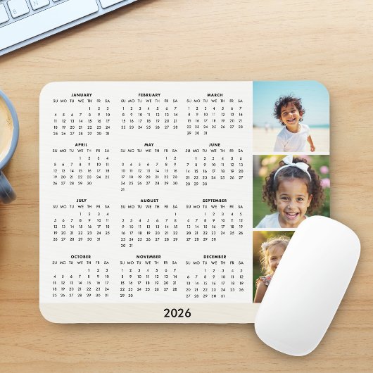 Moderner Fotocollagen-Kalender 2026 Mousepad