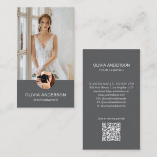 Moderner Fotograf 2 Fotos QR-Code Einfaches Grau Visitenkarte