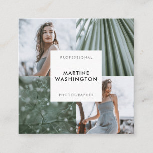 Moderner Fotograf mit elegantem, weißem Minimal-Fo Quadratische Visitenkarte
