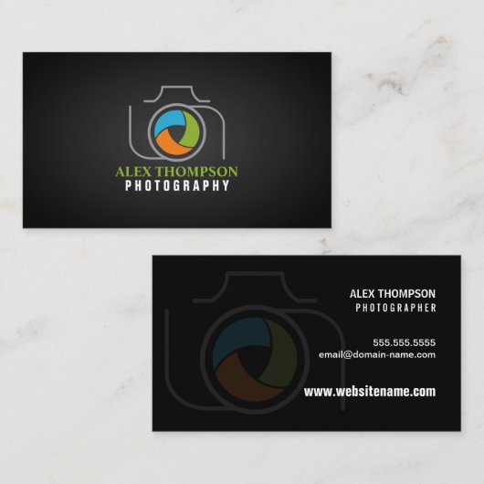 Moderner Fotografie-Kamera-Farbfensterladen Visitenkarte (Vorne/Hinten)