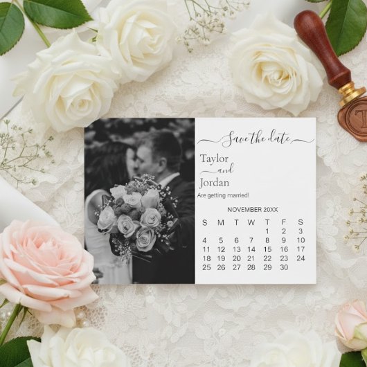 Moderner Fotokalender | Minimalistisches Schwarz-W Save The Date