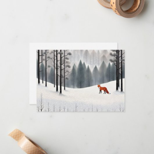 Moderner Fox im Winter Forest Weihnachtskarte Mitteilungskarte (Vorderseite/Rückseite Beispiel)