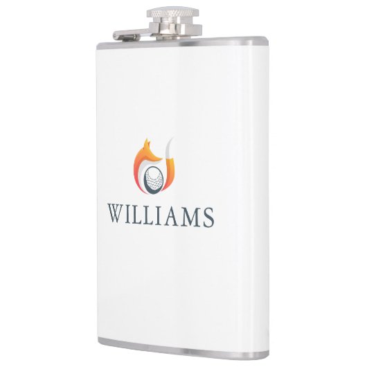 Moderner Fox- und Golfball-Personalisierter Name Flachmann (Links)