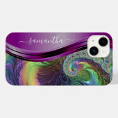 Moderner Fraktal Lila Handgeschriebener Name Case-Mate iPhone Hülle (Rückseite (Horizontal))