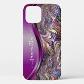 Moderner Fraktal Lila Handgeschriebener Name Case-Mate iPhone Hülle (Rückseite)