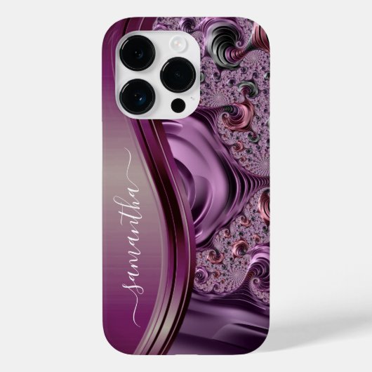 Moderner Fraktal Lila Handgeschriebener Name Case-Mate iPhone Hülle (Rückseite)