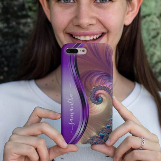 Moderner Fraktal Lila Handgeschriebener Name Case-Mate iPhone Hülle
