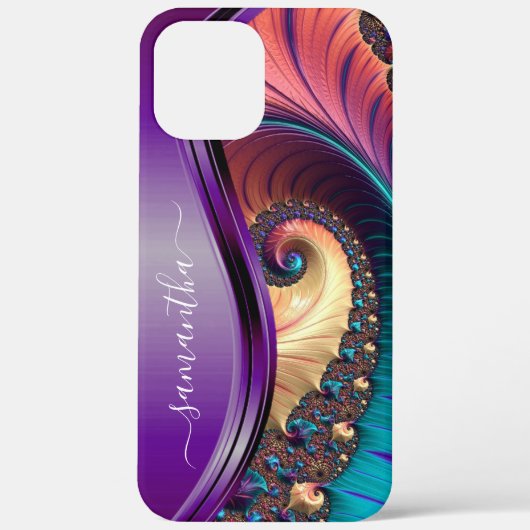 Moderner Fraktal Lila Handgeschriebener Name Case-Mate iPhone Hülle (Rückseite)