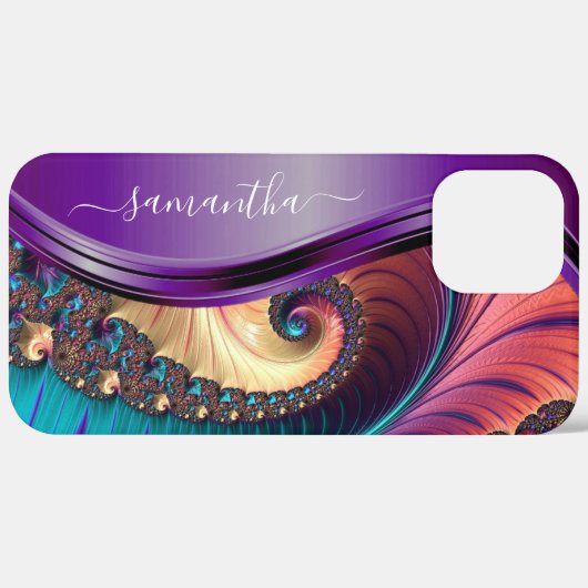 Moderner Fraktal Lila Handgeschriebener Name Case-Mate iPhone Hülle (Hinten (horizontal))