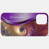 Moderner Fraktal Lila Handgeschriebener Name Case-Mate iPhone Hülle (Hinten (horizontal))