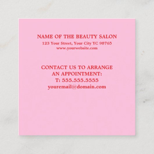 Moderner Frischer rosafarbener Salon Treuekarte (Rückseite)