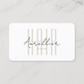 Moderner Friseur Beige Script Schönheitssalon Visitenkarte (Vorderseite)