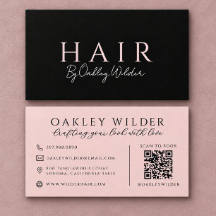 Moderner Friseur Black und Blush QR Code Visitenkarte