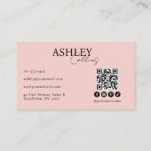 Moderner Friseur-Blush-Pink-Photo-QR-Code Visitenkarte (Rückseite)