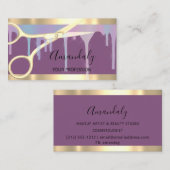 Moderner Friseur Coiffeur Goldschere Lila Visitenkarte (Vorne/Hinten)