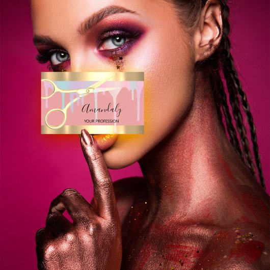 Moderner Friseur Coiffeur Goldschere Pink Visitenkarte