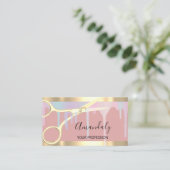 Moderner Friseur Coiffeur Goldschere Pink Visitenkarte (Stehend Vorderseite)