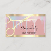 Moderner Friseur Coiffeur Goldschere Pink Visitenkarte (Vorderseite)