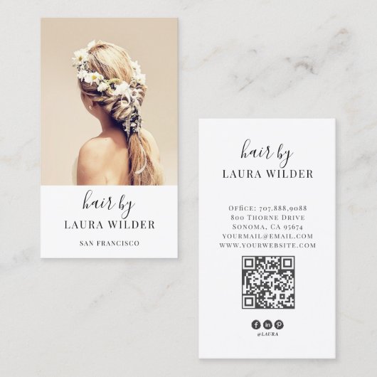 Moderner Friseur-Foto-QR-Code Visitenkarte (Vorne/Hinten)