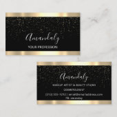 Moderner Friseur Golden Confetti Black Visitenkarte (Vorne/Hinten)