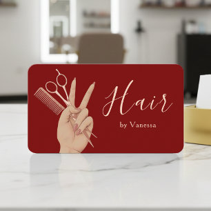 Moderner Friseur Hairdresser Chic Red Rose Gold Visitenkarte