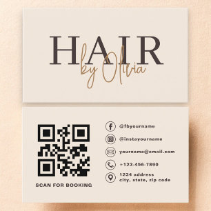 Moderner Friseur im beigen Neutralton mit QR-Code Visitenkarte
