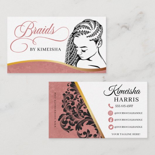 Moderner Friseur in Rosa und Weiß Visitenkarte (Vorne/Hinten)