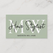 Moderner Friseur-Monogramm Salbei-Grün Visitenkarte (Vorderseite)