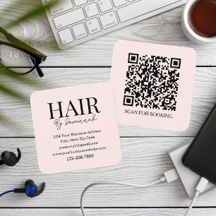 Moderner Friseur Pink Blush QR-Code Quadratische Visitenkarte