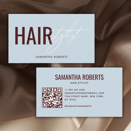 Moderner Friseur QR-Code blau rot Visitenkarte