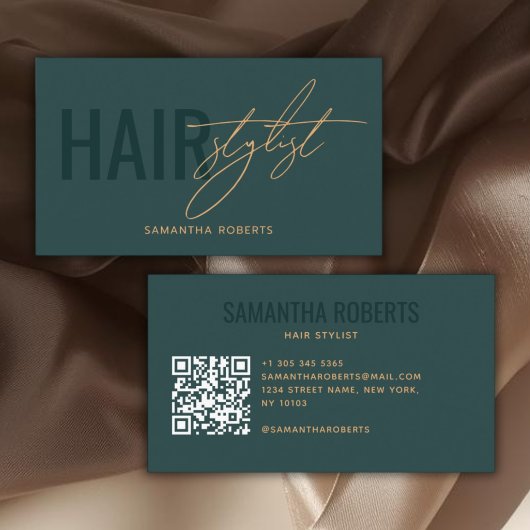 Moderner Friseur QR-Code grün Visitenkarte