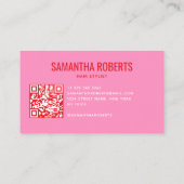 Moderner Friseur QR-Code pink Visitenkarte (Rückseite)