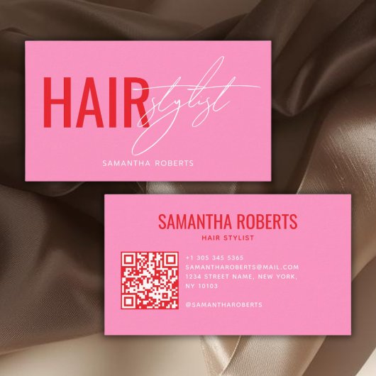 Moderner Friseur QR-Code pink Visitenkarte