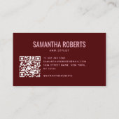 Moderner Friseur QR-Code rot Visitenkarte (Rückseite)