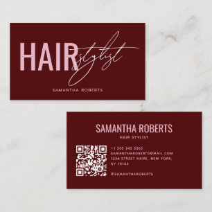 Moderner Friseur QR-Code rot Visitenkarte
