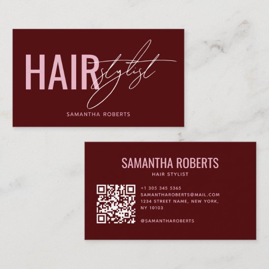 Moderner Friseur QR-Code rot Visitenkarte (Vorne/Hinten)