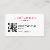 Moderner Friseur QR-Code weiß rosa Visitenkarte (Rückseite)