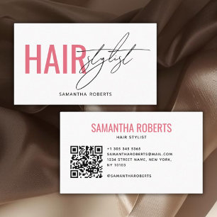 Moderner Friseur QR-Code weiß rosa Visitenkarte