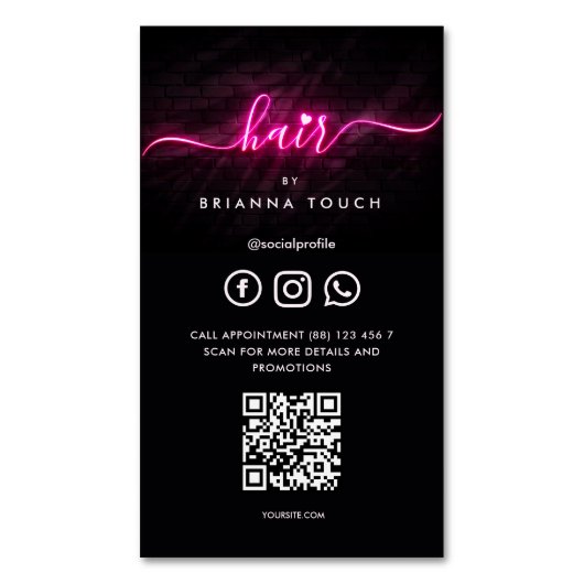 Moderner Friseur Schönheitssalon QR Magnetische Visitenkarte (Vorderseite Vertikal)