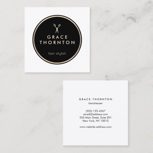 Moderner Friseur Schwarz-Weiß-Salon Quadratische Visitenkarte (Vorne/Hinten)