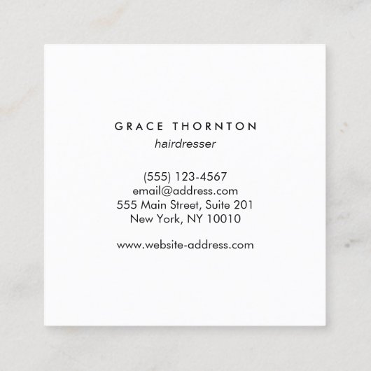 Moderner Friseur Schwarz-Weiß-Salon Quadratische Visitenkarte (Rückseite)