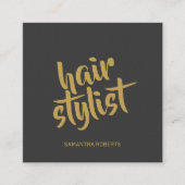 Moderner Friseur-Script grau-goldener QR-Code Quadratische Visitenkarte (Vorderseite)