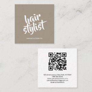Moderner Friseur-Script hellbrauner QR-Code Quadratische Visitenkarte
