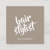 Moderner Friseur-Script hellbrauner QR-Code Quadratische Visitenkarte (Vorderseite)