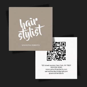 Moderner Friseur-Script hellbrauner QR-Code Quadratische Visitenkarte