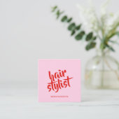 Moderner Friseur-Script pink roter QR-Code  Quadratische Visitenkarte (Stehend Vorderseite)