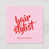 Moderner Friseur-Script pink roter QR-Code  Quadratische Visitenkarte (Vorderseite)